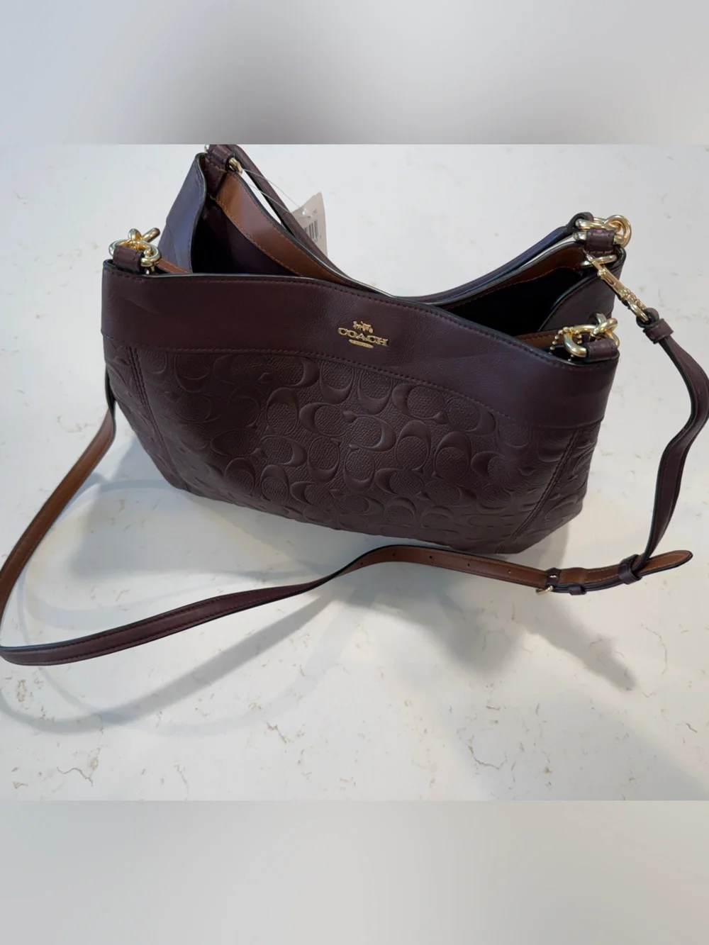 Coach Embossed Signature Chocolate Leather Shoulder Bag F28934